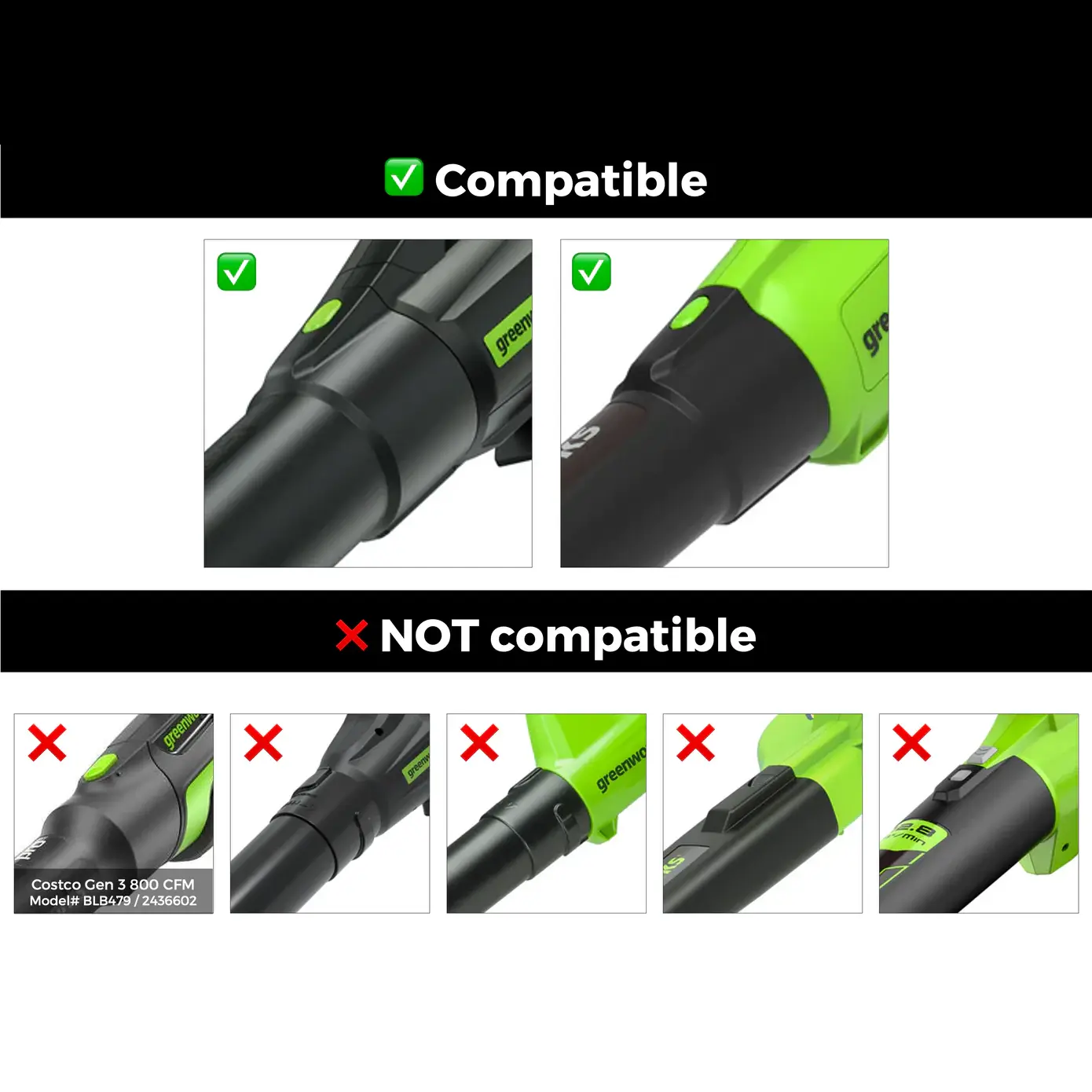 STUBBY® Car Drying Nozzle for Greenworks 760, 730, 700, 610, 585, 550, 515, & 500 CFM Leaf Blowers