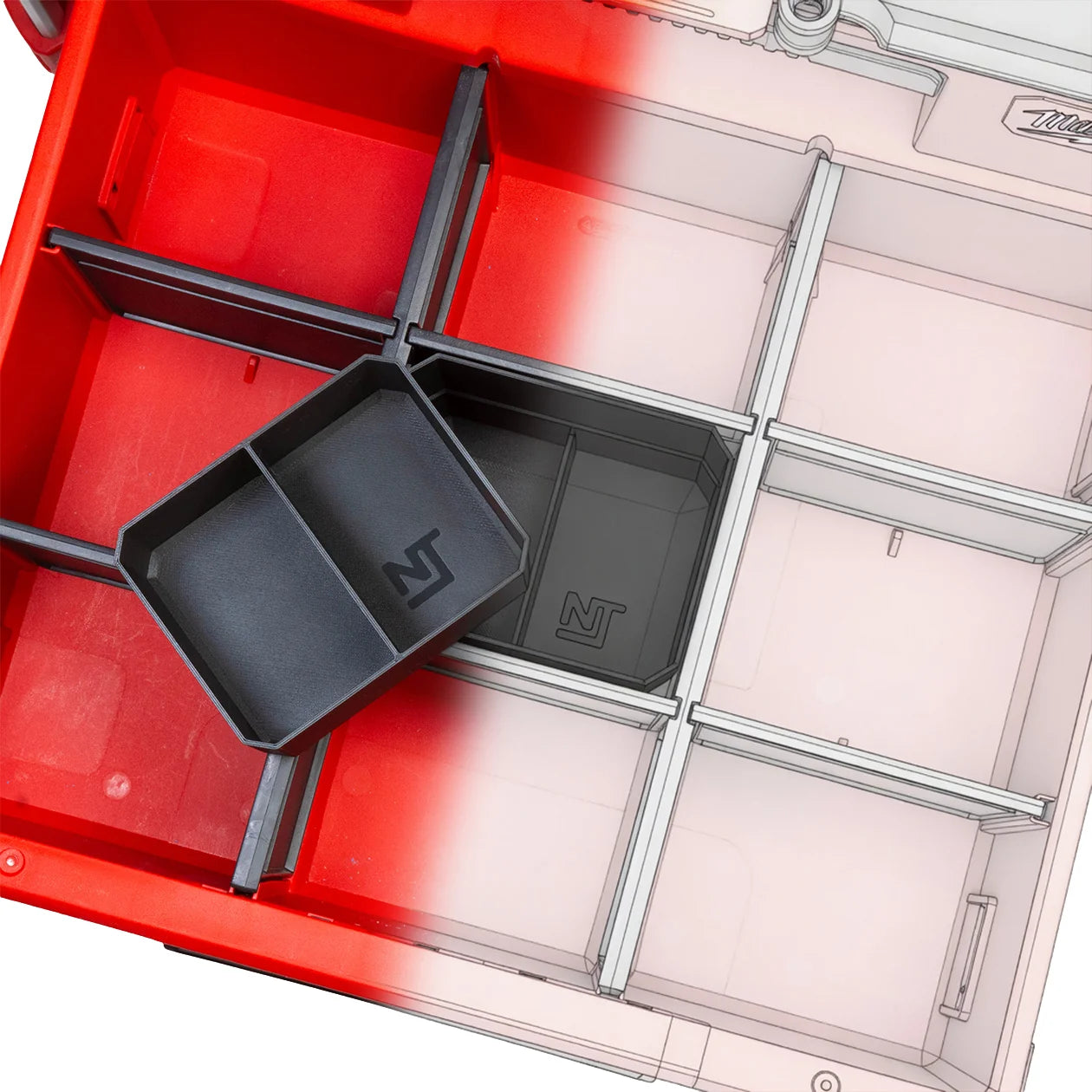 Digital file STL for Stacking Divider Bins Milwaukee PACKOUT 2-Drawer
