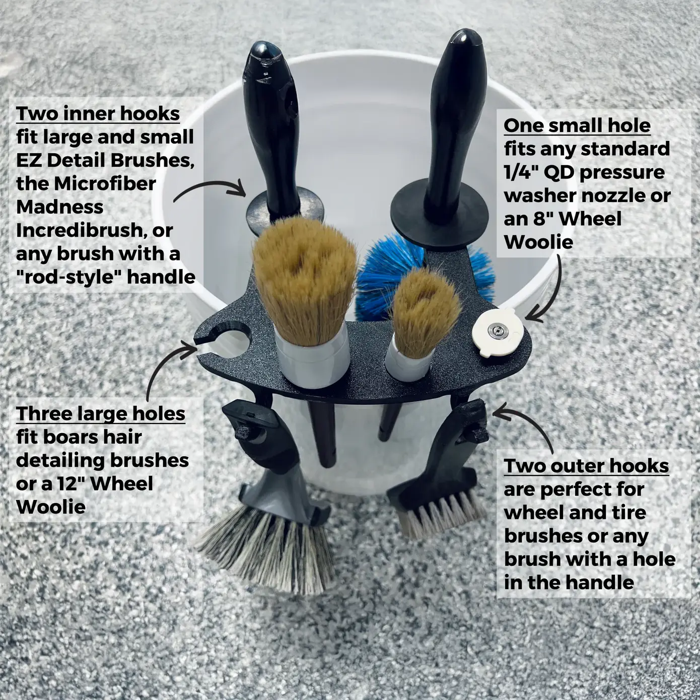BucketCaddy - Wheel, Tire, & Detailing Brush Organizer for 5-gallon and 6-gallon Car Wash Buckets