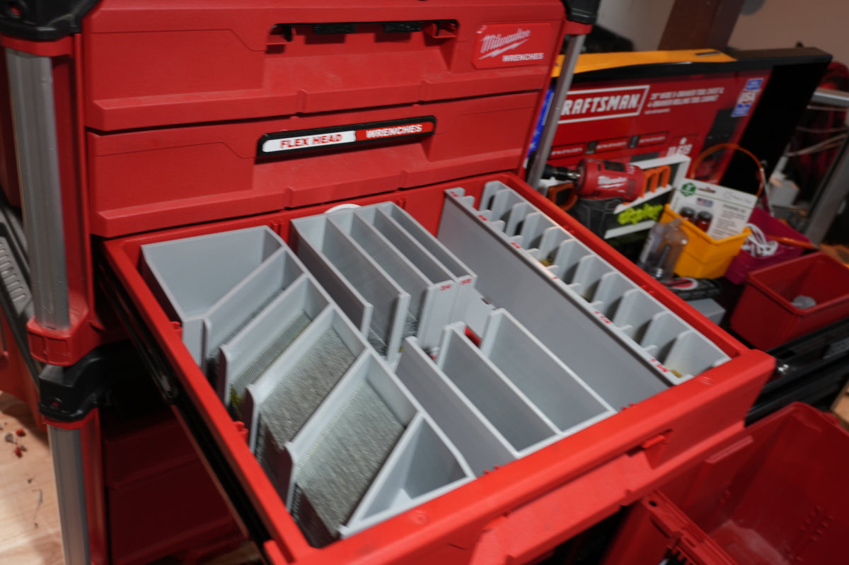 15ga DA Finish Nail Caddy for Milwaukee PACKOUT Standard and Deep Drawers