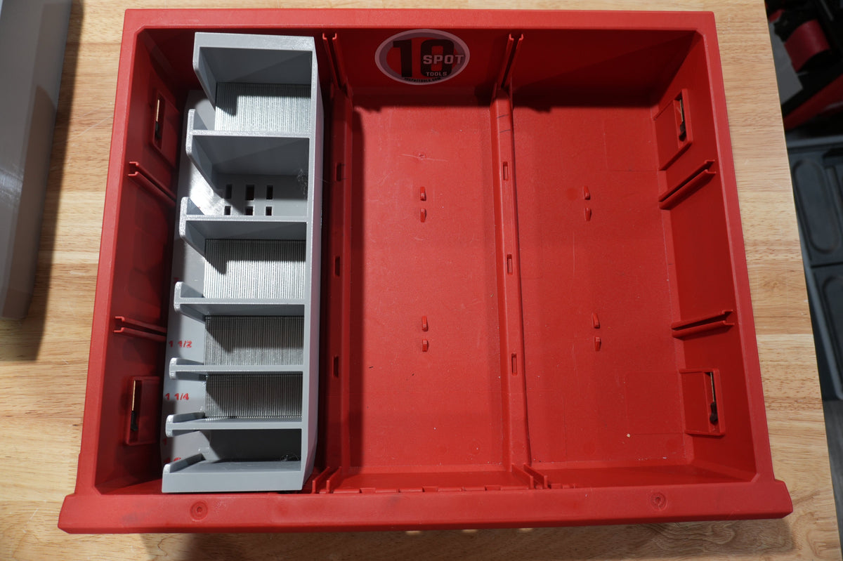 16ga Straight Finish Nail Caddy for Milwaukee PACKOUT Standard and Deep Drawers