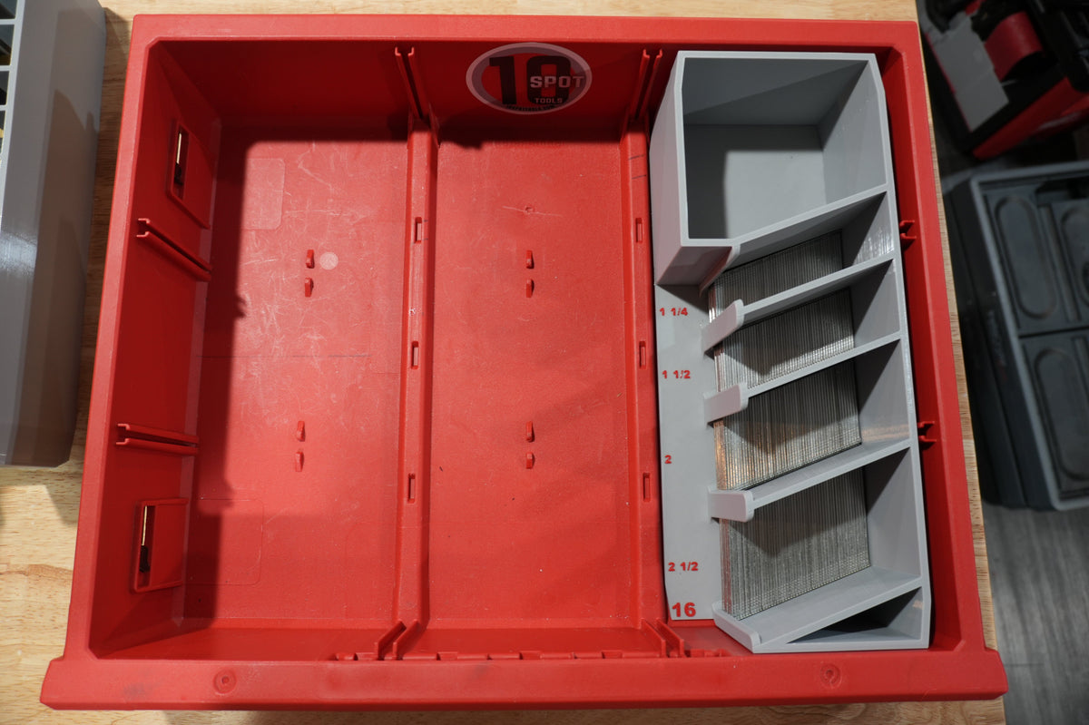 16ga Angled Finish Nail Caddy for Milwaukee PACKOUT Standard and Deep Drawers
